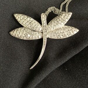 Vintage Sterling Silver Dragonfly Pendant Necklace CZ LGA - Lauren G. Adams 16”